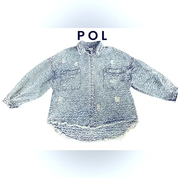 POL Distressed Leopard Denim Jacket Medium - Picture 2 of 9